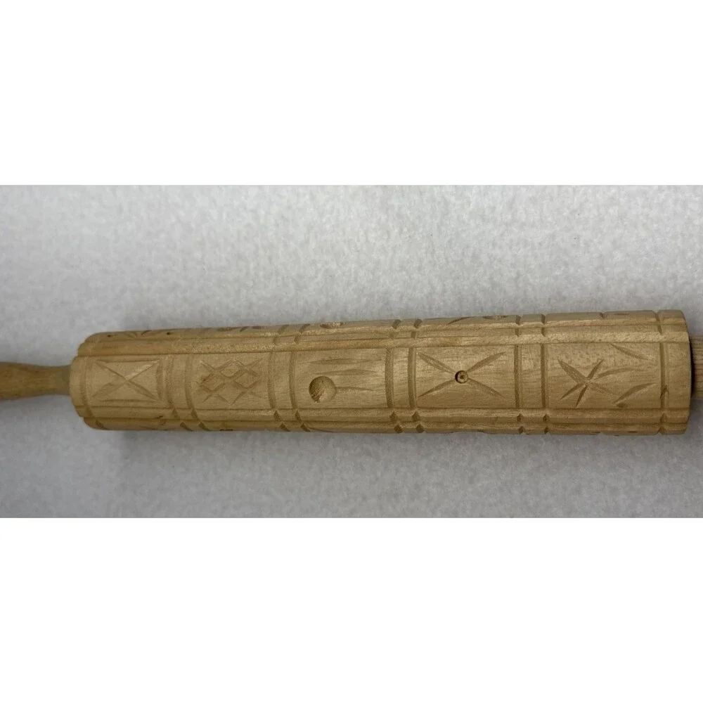 Embossed Rolling Pin Large Animal Bird Floral Cookie Folk Art Unbranded Wood